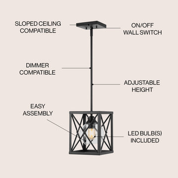 Amara 8" Industrial Farmhouse Iron/Glass LED Pendant - JONATHAN Y